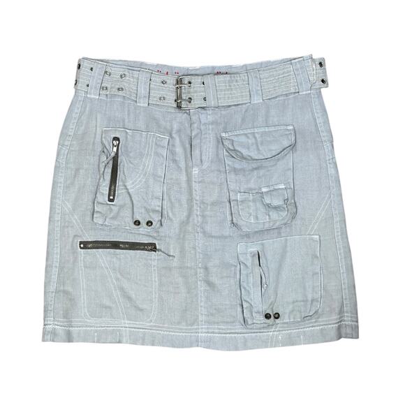 Pete & Greta Johnny Was Linen Cargo Utility Skirt 2 Light Blue Casual Grunge - Picture 1 of 7